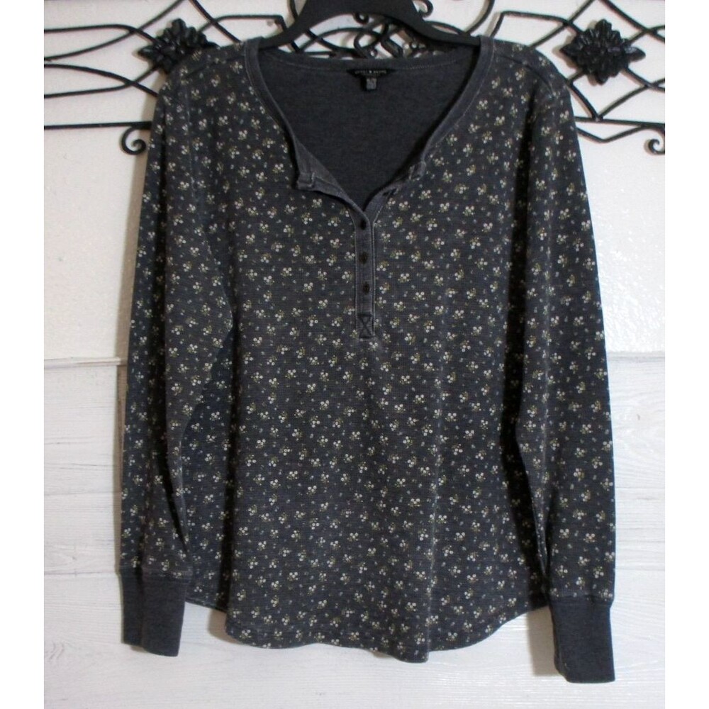 Lucky Brand Women's Knit Top Size XL Long Sleeve Multicolor Floral Round Neck